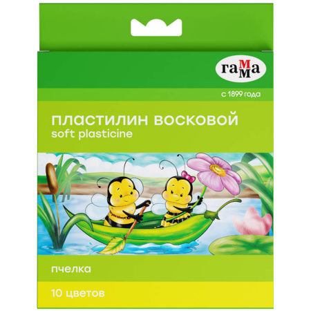Пластилин Пчелка 10цв. восковой+стеки 150г карт.уп