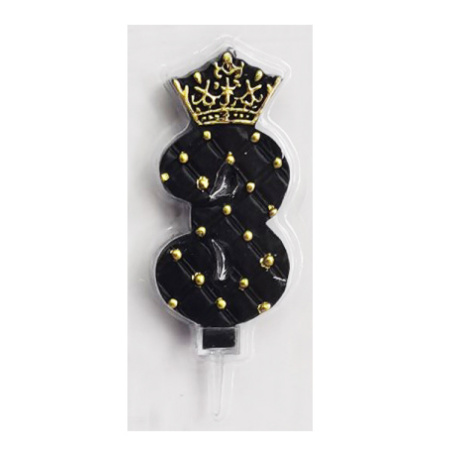 Свеча д/торта цифра Корона на черном "3"  9см
