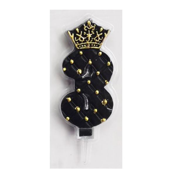 Свеча д/торта цифра Корона на черном "3"  9см