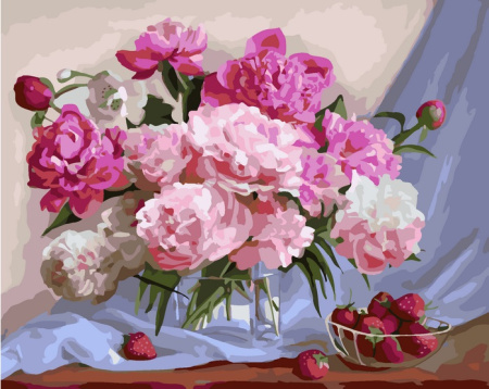Картина по номерам 40*50 см Пионы и клубника