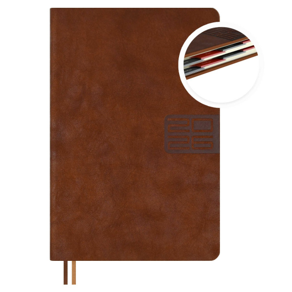 Ежедневник.2026г А5 7Бц Тиволи глосс коричневый, кожзам 176л