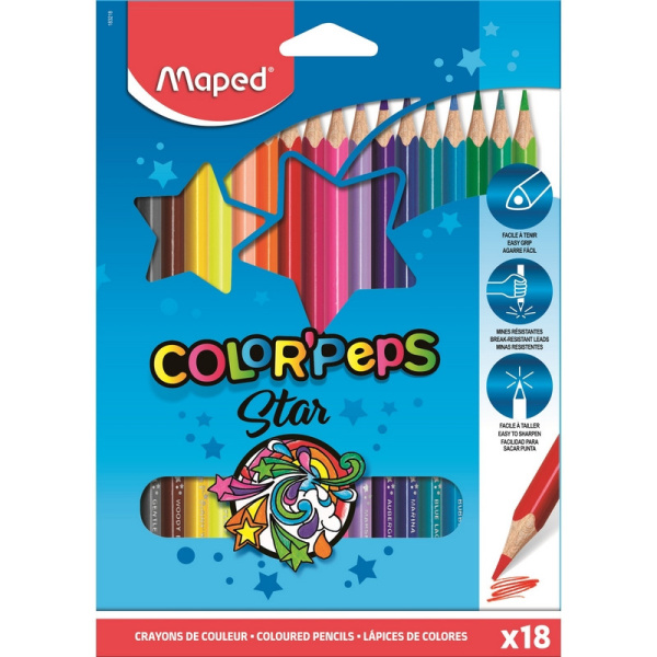 Карандаши .Трехгранные 18цв. ColorPeps