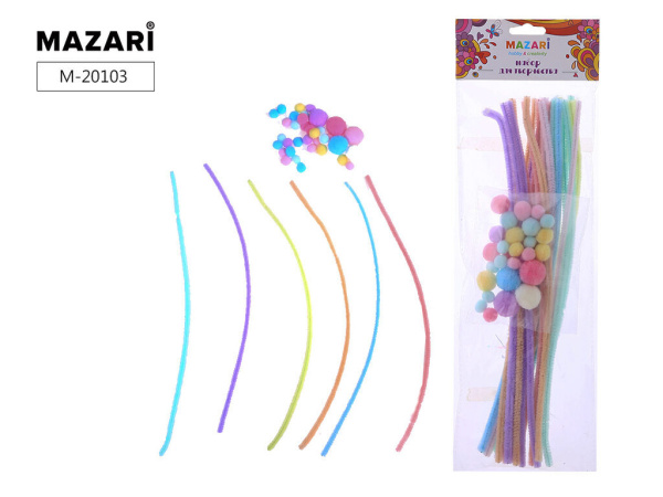 Пушистая(синельная) проволока 24шт 30см + помпоны