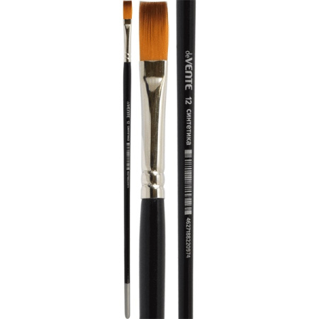 Кисть синтетика  №12 плоская, удлин. дерев. ручка