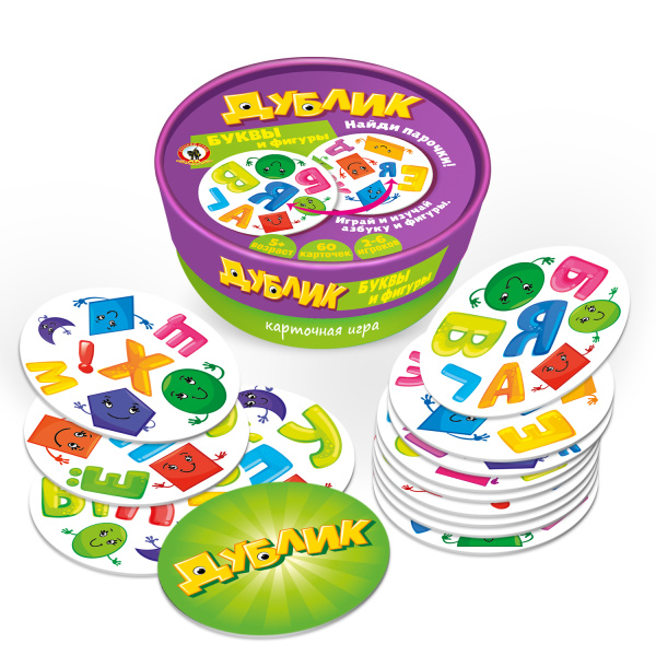 Карты игра Дублик "Буквы и фигуры", 60 карточек