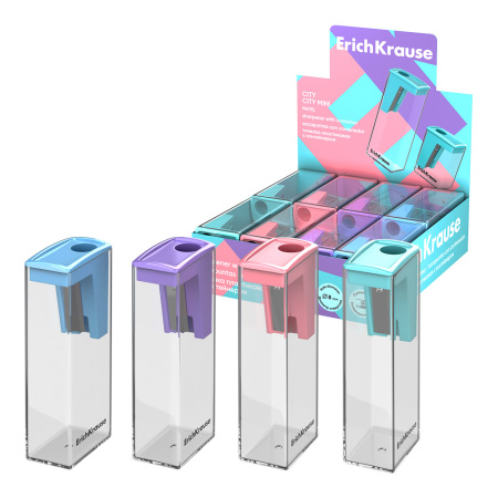 Точилка пластик с контейнером  1отв. City Pastel