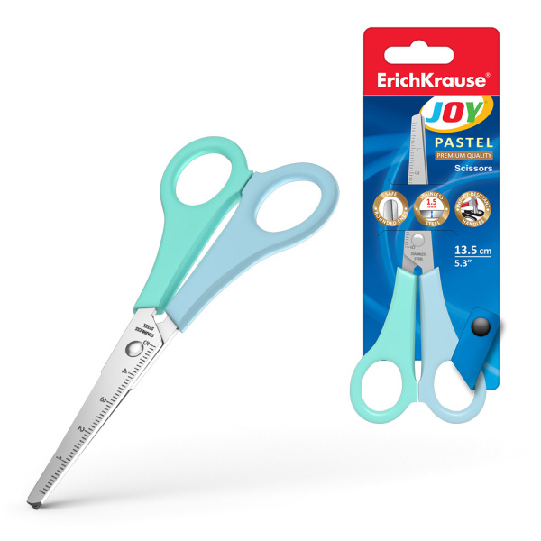 Ножницы  детск. 135мм Joy Pastel с линейкой, блистер