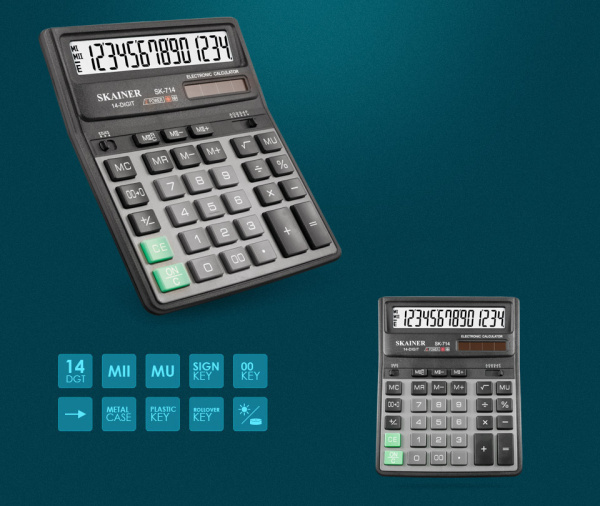 Калькулятор бух. 14разр. дв.пит., 2 памяти^