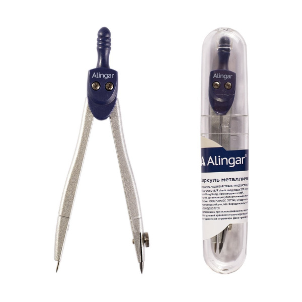 Черт. прибор  циркуль  Градусник 115мм. пластик. футляр, синий