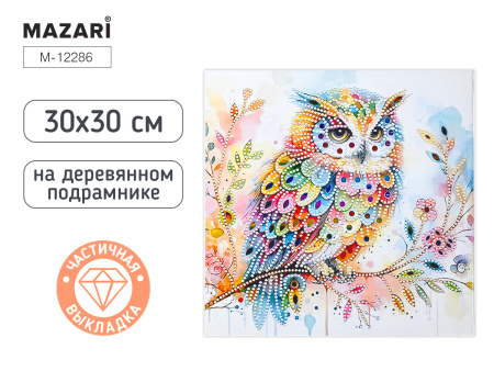 Алмазная мозаика 30*30см Сова, частичная