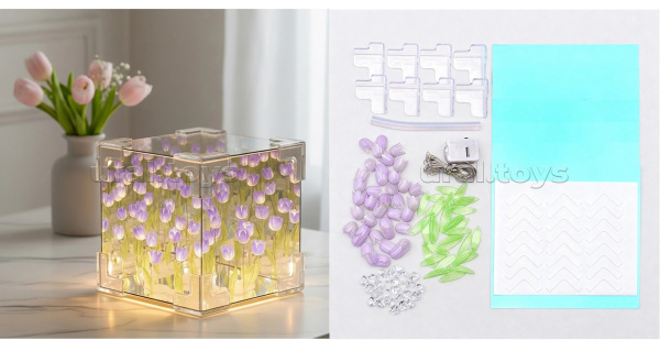 Сувенир Светильник Куб сиреневые тюльпаны (сделай сам)