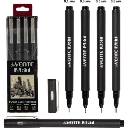 Ручка капиллярная набор  4шт, d=0,1, 0,3, 0,5, 0,