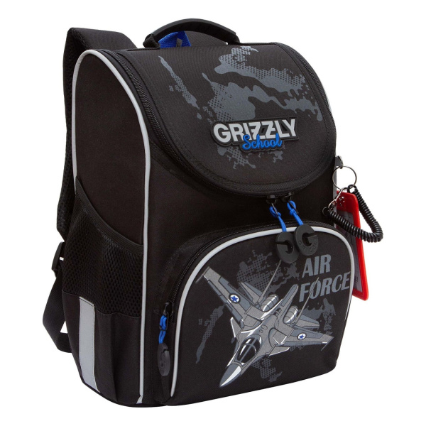 Рюкзак 25*33*13см Черный - синий с мешком для обуви, анатом спинк