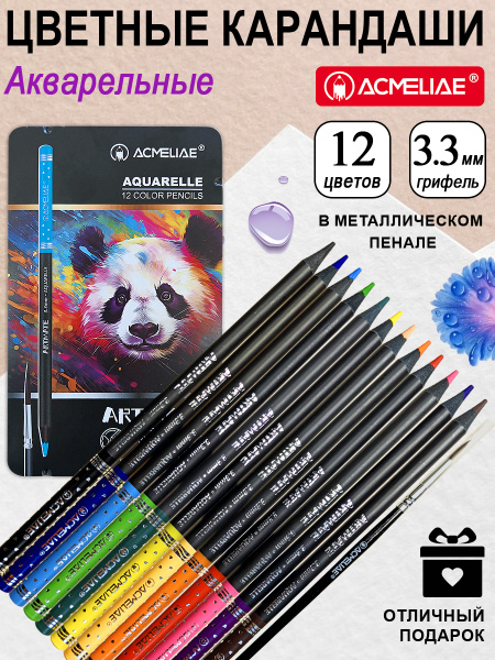 Карандаши .Акварель Acmelia Blackwood 12цв.+кисть, метал.футляр