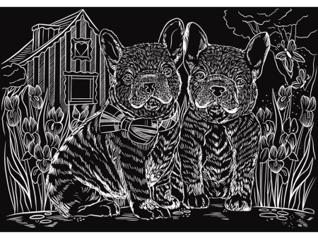 Гравюра А4 Собачий дуэт (Золото) в пакете с ручкой.