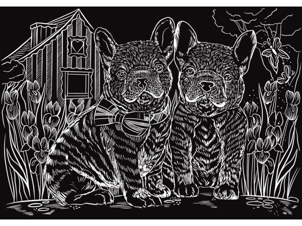 Гравюра А4 Собачий дуэт (Золото) в пакете с ручкой.