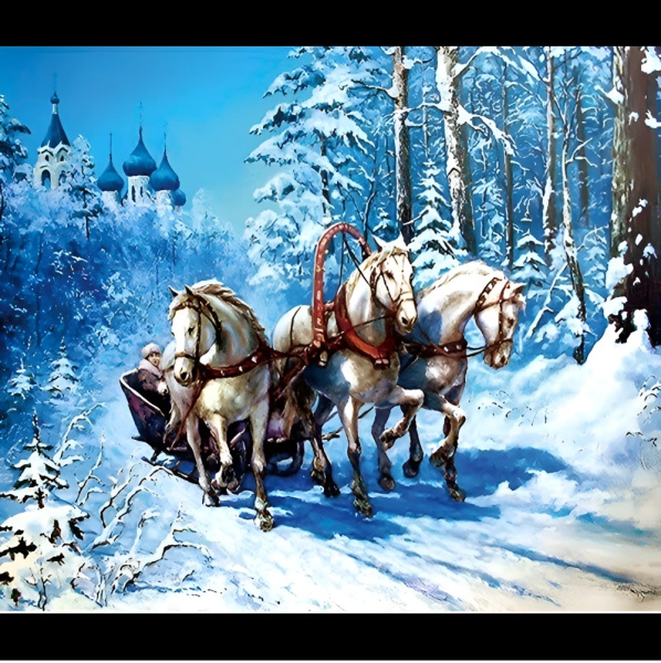Алмазная мозаика 40*50см Три белые лошади