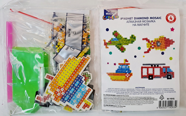 Алмазная мозаика на магните 7,5*7,5см Транспорт, набор 4шт
