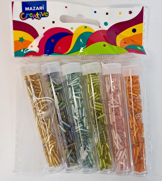 Бисер 6цв 7гр 4мм, пластик.колба (стеклярус)