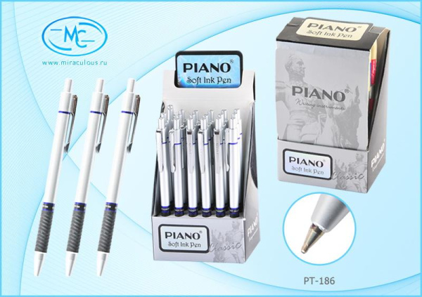 Ручка шарик.авт. Piano масл.осн., серебрист.корп., резин держ.