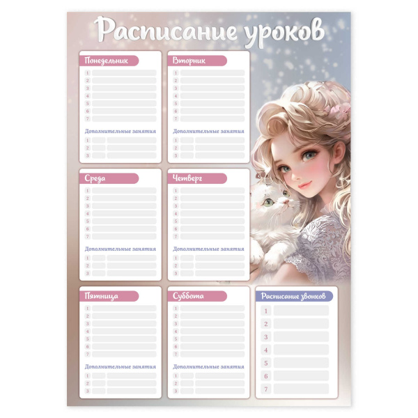 Расписание уроков А3 Блондинка с котёнком