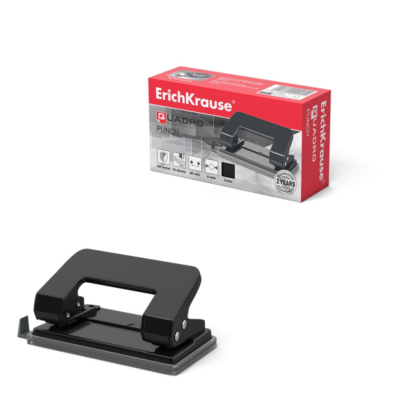 Дырокол 10л Quardo метал.корпус, ассорти, с линейкой