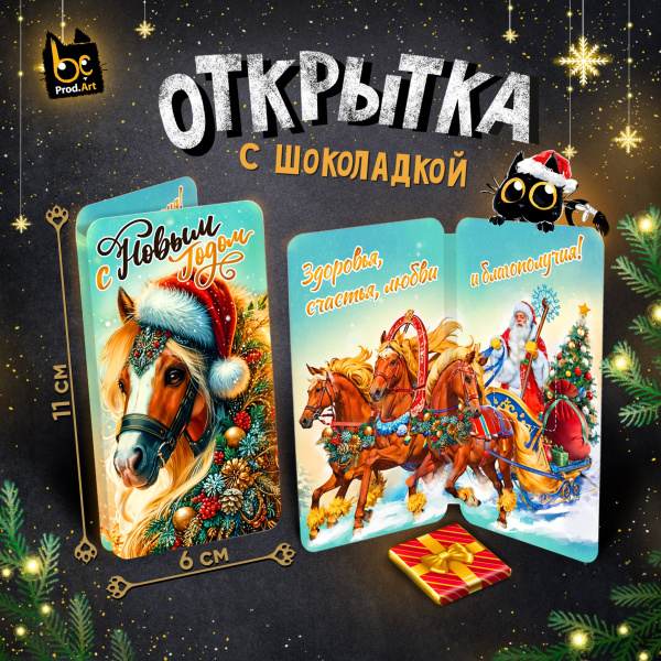 Шоколад открытка  5г НГ Тройка лошадей