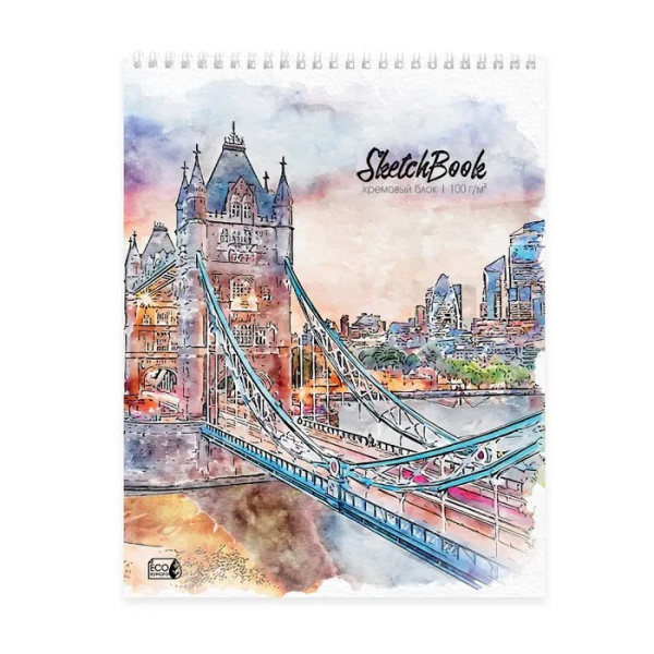 Скетчбук/гребень А3 30л Мост акварелью, жёст.подложка 100гр/м
