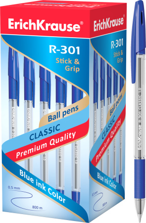 Ручка шарик. EK R-301 Stick&Grip Classic синяя, 1,0мм