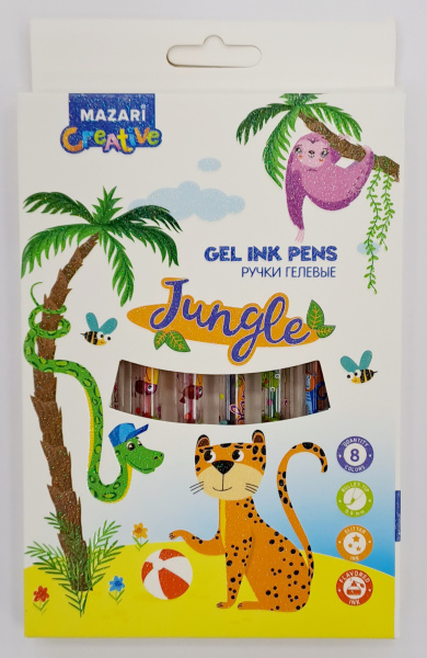 Набор гелевых ручек  8цв. Jungle 0,9мм, аромат. с блестками