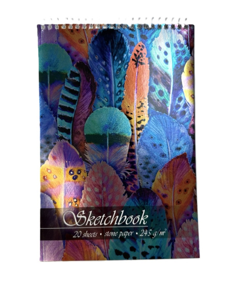 Скетчбук/гребень А4 20л Перья, каменная бумага
