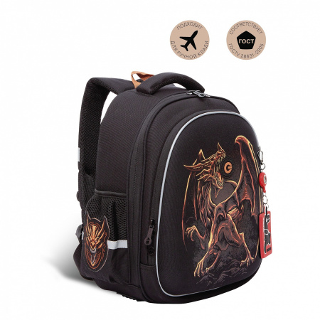 Рюкзак 28*36*20см Дракон, черный, жесткая анатом. спинка АКЦИЯ