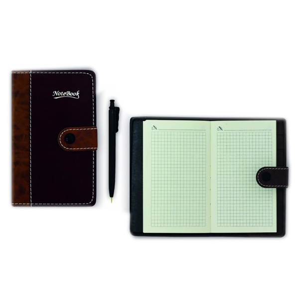 Бизнес-блокнот А6  80л 7Бц иск.кожа, на кнопке с ручкой, клетка