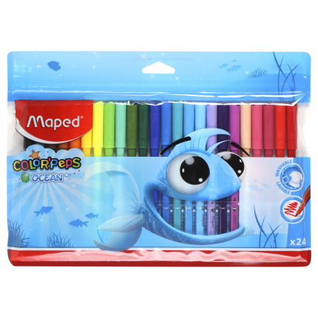 Фломастеры ColorPeps Ocean 24цв. смываемые в п/э пакете с подвесо