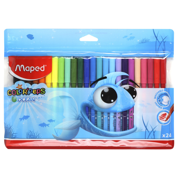 Фломастеры ColorPeps Ocean 24цв. смываемые в п/э пакете с подвесо