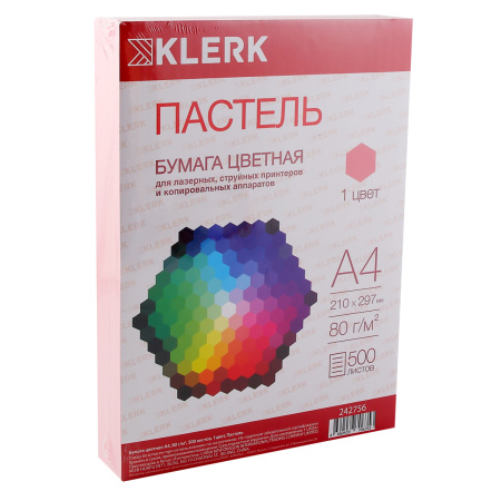 Бумага мix А4 Klerk 500л Розовый пастель  80гр/м