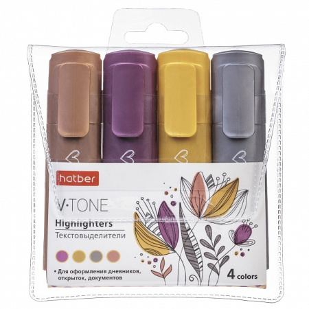 Маркер текст. набор 4шт V-tone METALLIC