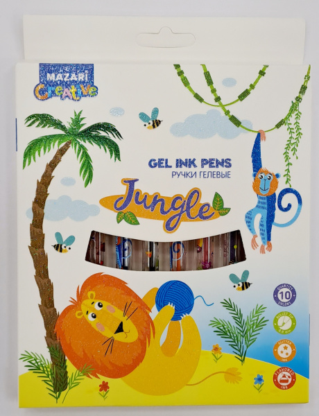 Набор гелевых ручек 10цв. Jungle 0,9мм, аромат. с блестками